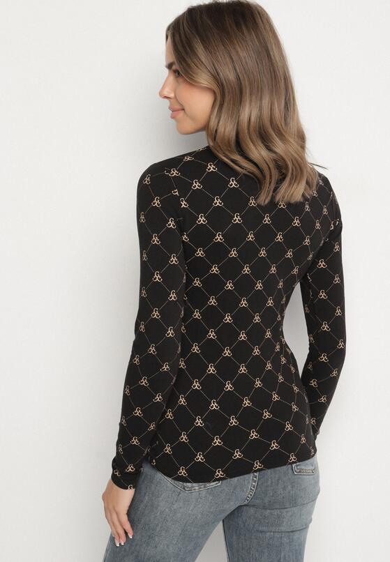 Czarna Bawełniana Bluzka z Półgolfem Typu Longsleeve z Geometrycznym Wzorem Tilianna 3