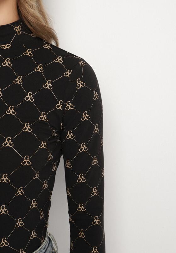 Czarna Bawełniana Bluzka z Półgolfem Typu Longsleeve z Geometrycznym Wzorem Tilianna 5