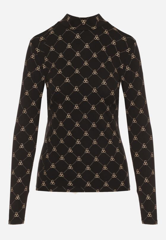 Czarna Bawełniana Bluzka z Półgolfem Typu Longsleeve z Geometrycznym Wzorem Tilianna 6