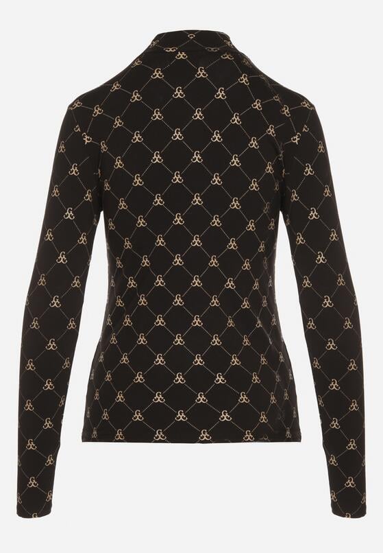 Czarna Bawełniana Bluzka z Półgolfem Typu Longsleeve z Geometrycznym Wzorem Tilianna 7