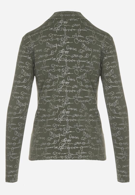 Zielona Bluzka z Bawełny w Stylu Longsleeve z Półgolfem w Literowy Nadruk Azelenia 7