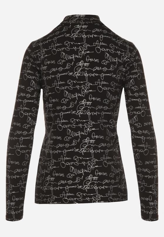 Czarna Bluzka z Bawełny w Stylu Longsleeve z Półgolfem w Literowy Nadruk Azelenia 7