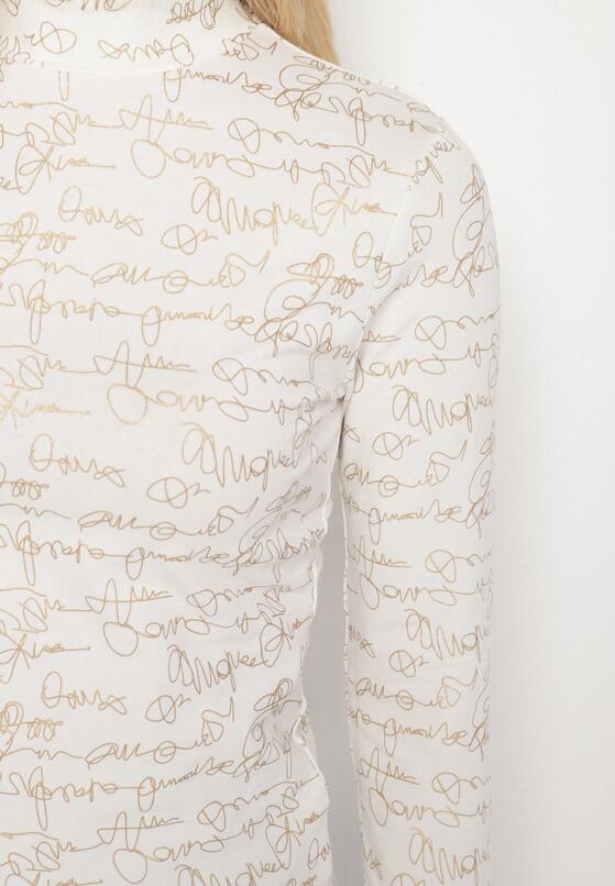 Biała Bluzka z Bawełny w Stylu Longsleeve z Półgolfem w Literowy Nadruk Azelenia 5