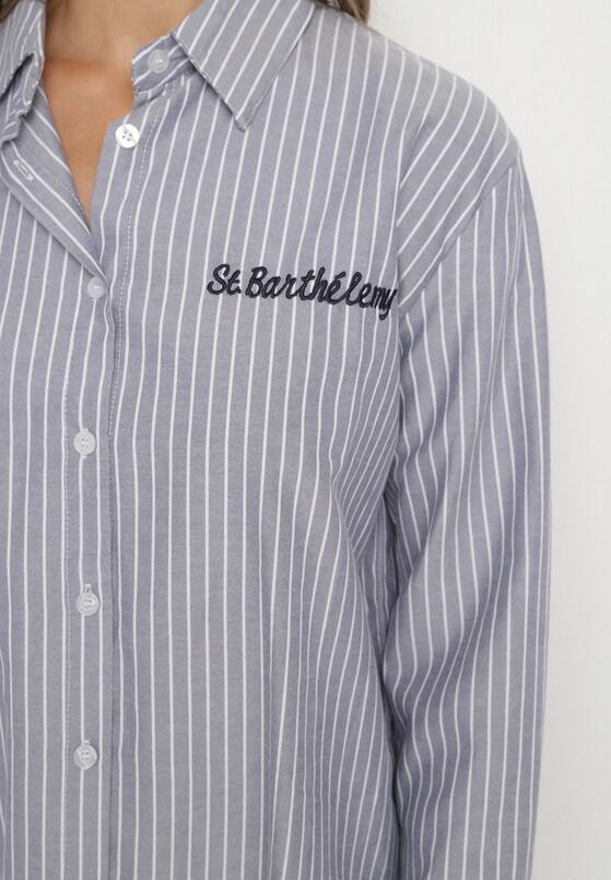 Granatowa Koszula w Paski Zdobiona Haftem Denelle 5