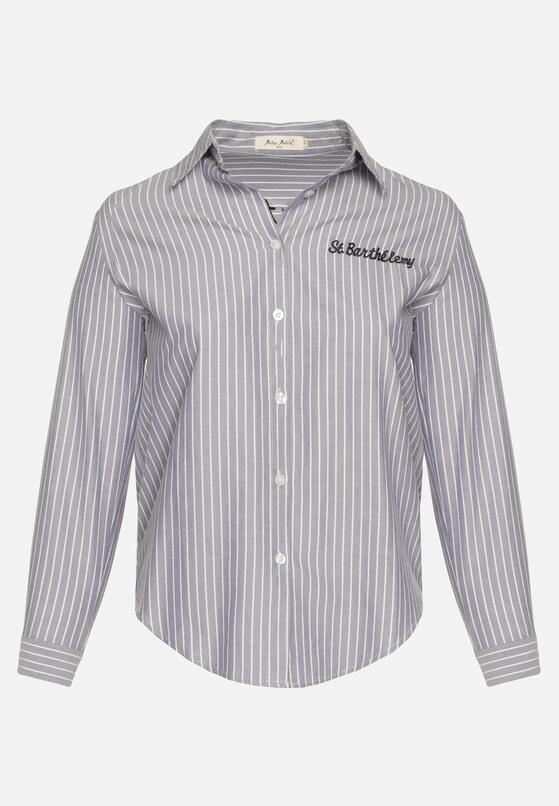 Granatowa Koszula w Paski Zdobiona Haftem Denelle 6