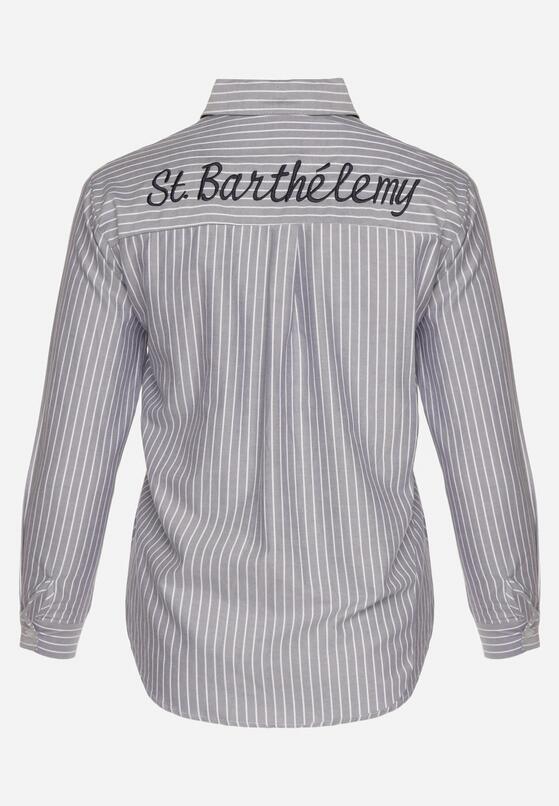 Granatowa Koszula w Paski Zdobiona Haftem Denelle 7