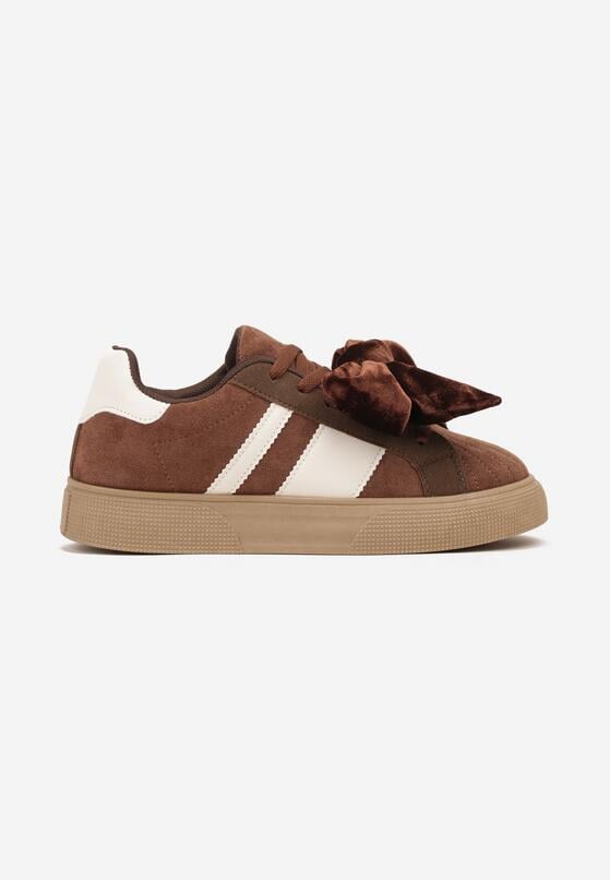 Brązowe Sneakersy Typu Tenisówki z Welurową Kokardą  Anorisse 4