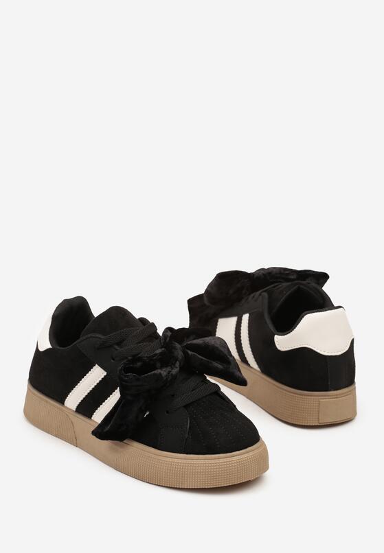 Czarne Sneakersy Typu Tenisówki z Welurową Kokardą  Anorisse 6