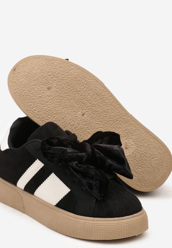 Czarne Sneakersy Typu Tenisówki z Welurową Kokardą  Anorisse 7