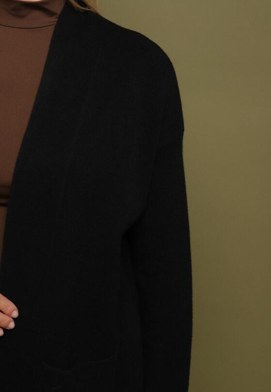 Czarny Niezapinany Kardigan z Dodatkiem Kaszmiru z Kieszeniami Zaima 5