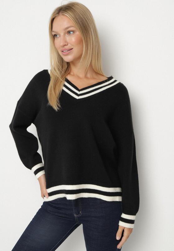 Czarny Sweter z Domieszką Kaszmiru w Stylu Preppy Liendria 4