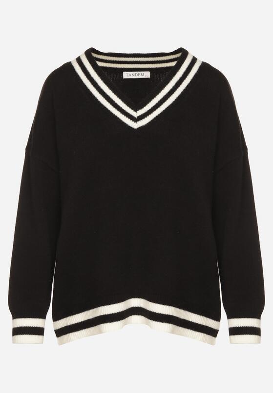 Czarny Sweter z Domieszką Kaszmiru w Stylu Preppy Liendria 6