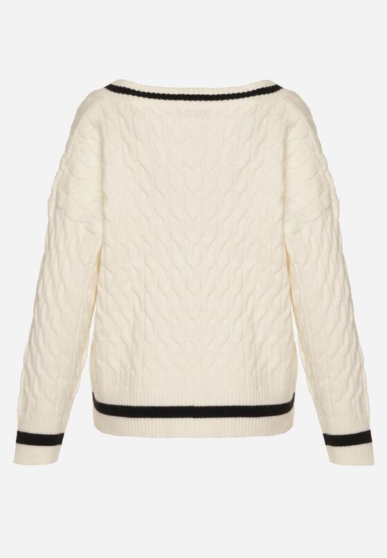 Jasnobeżowy Sweter Preppy z Domieszką Kaszmiru Zdobiony Strukturalnym Splotem Lorentie 7
