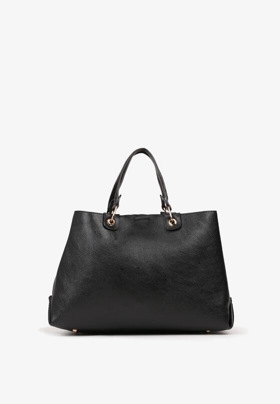 Czarna Dwukomorowa Torebka Typu Shopper Ozdobiona Metalicznymi Aplikacjami Adorrive 1