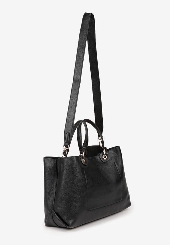 Czarna Dwukomorowa Torebka Typu Shopper Ozdobiona Metalicznymi Aplikacjami Adorrive 3