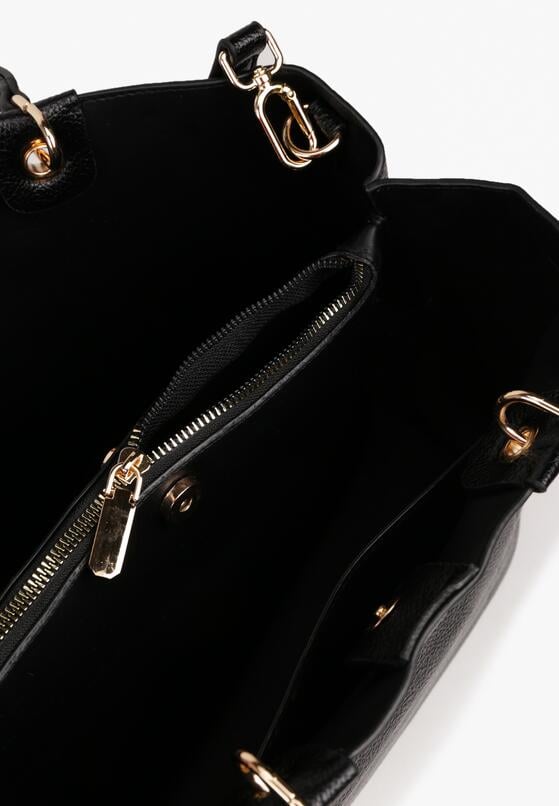 Czarna Dwukomorowa Torebka Typu Shopper Ozdobiona Metalicznymi Aplikacjami Adorrive 4