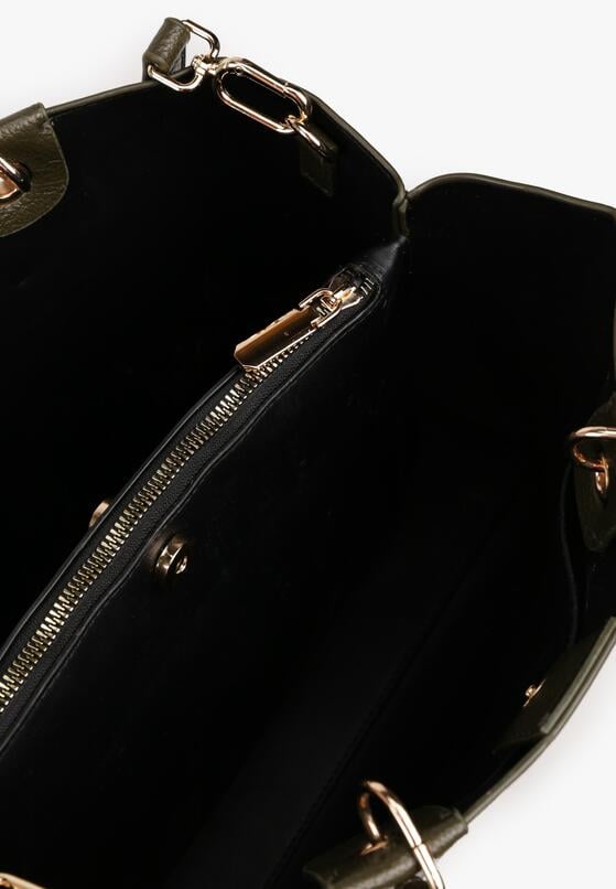 Ciemnozielona Dwukomorowa Torebka Typu Shopper Ozdobiona Metalicznymi Aplikacjami Adorrive 4