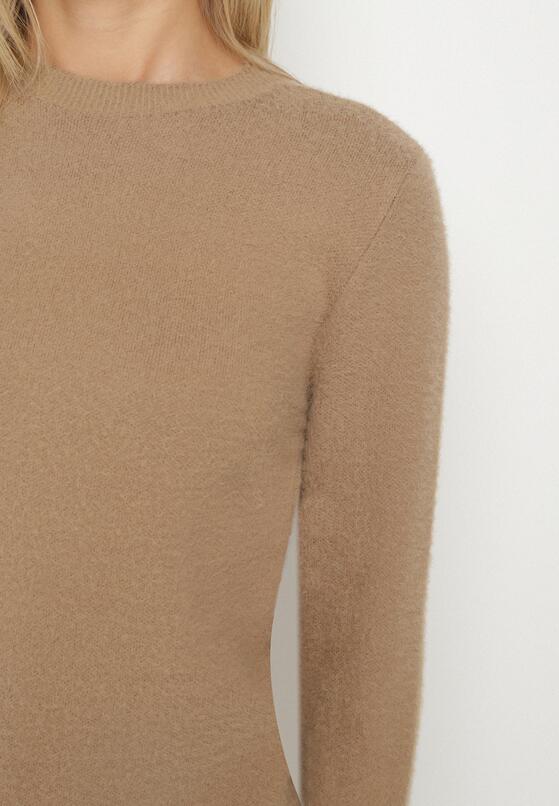 Ciemnobeżowy Sweter z Wełną w Klasycznym Stylu Firrive 5