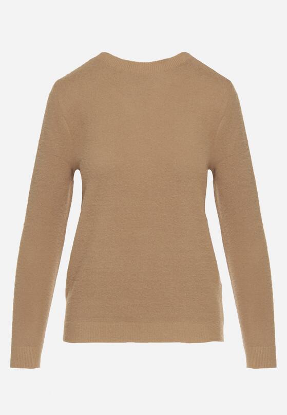 Ciemnobeżowy Sweter z Wełną w Klasycznym Stylu Firrive 6