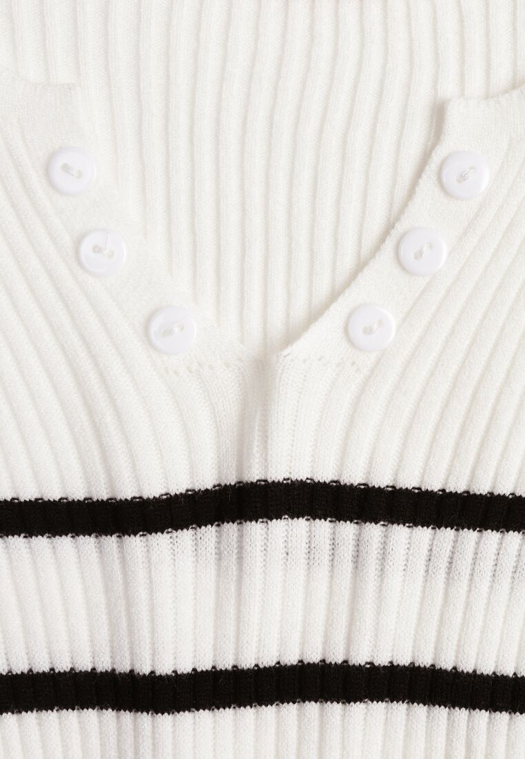 Biała Bluzka z Bawełną w Paski Ozdobiona Guzikami Gelvila 8