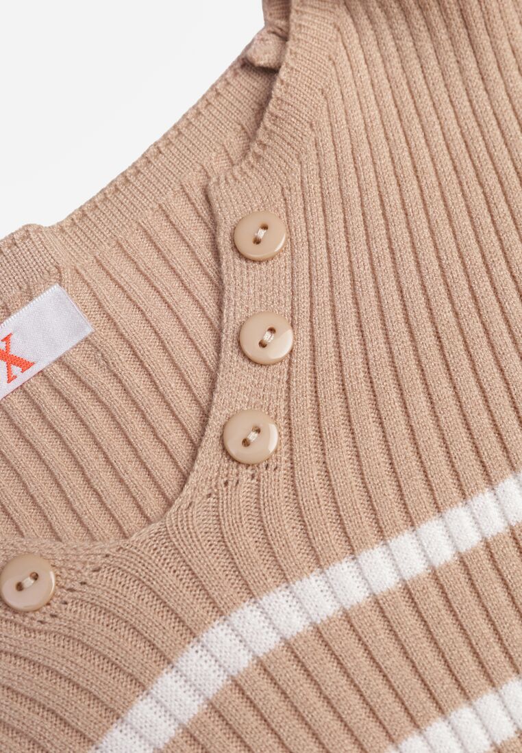 Beżowa Bluzka z Bawełną w Paski Ozdobiona Guzikami Gelvila 8