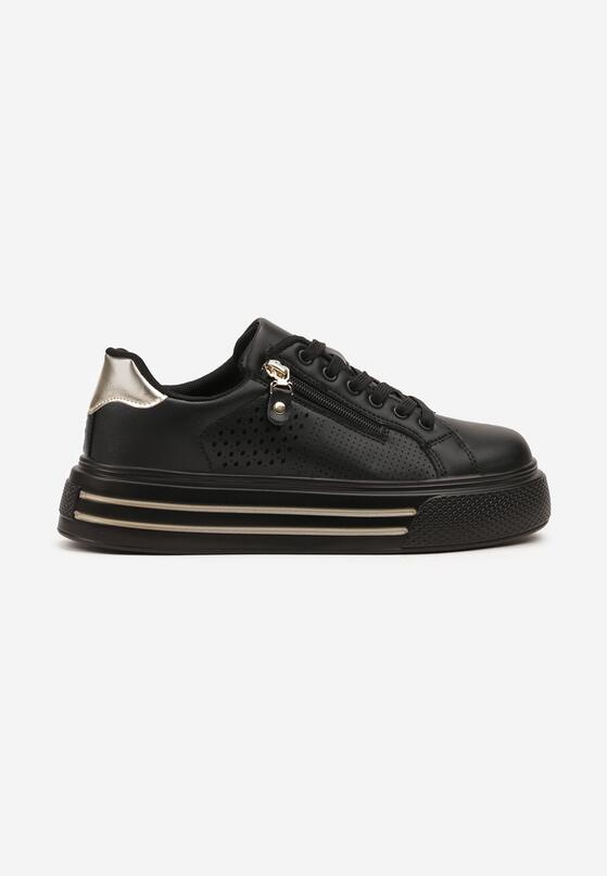 Czarne Sneakersy na Grubej Podeszwie z Perforacją i Suwakiem Giorinea 4