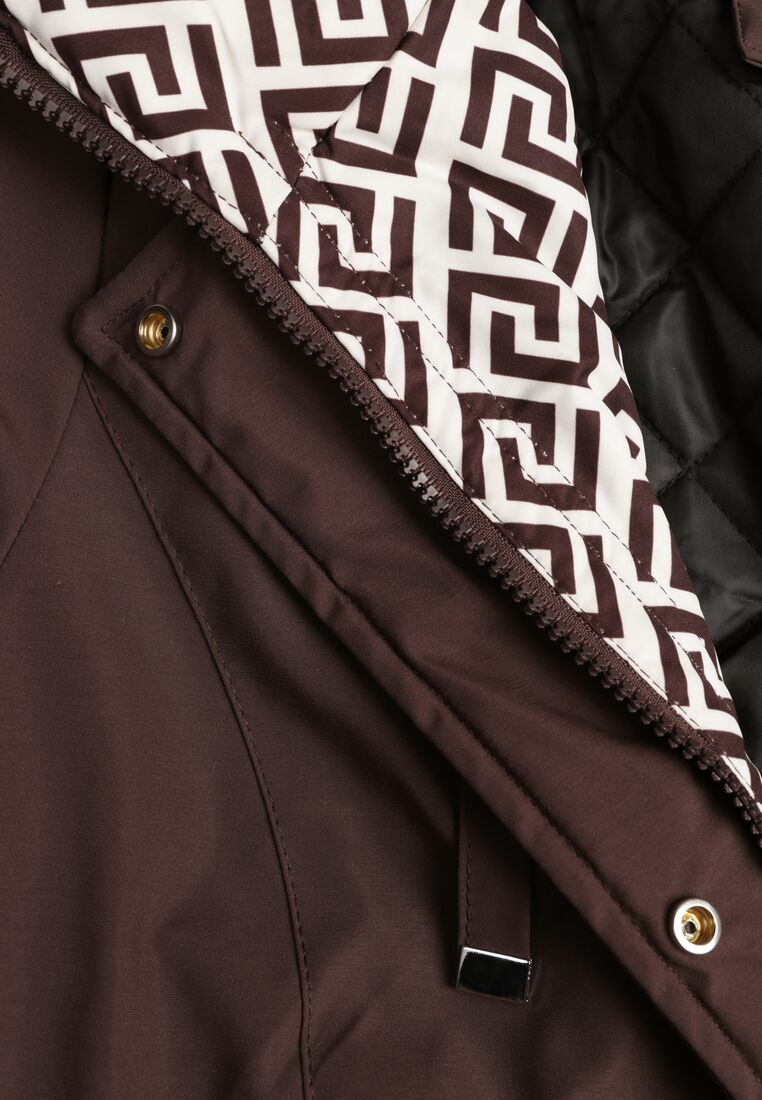 Brązowa Kurtka Parka z Kapturem z Ozdobną Wyściółką Tiolara 8