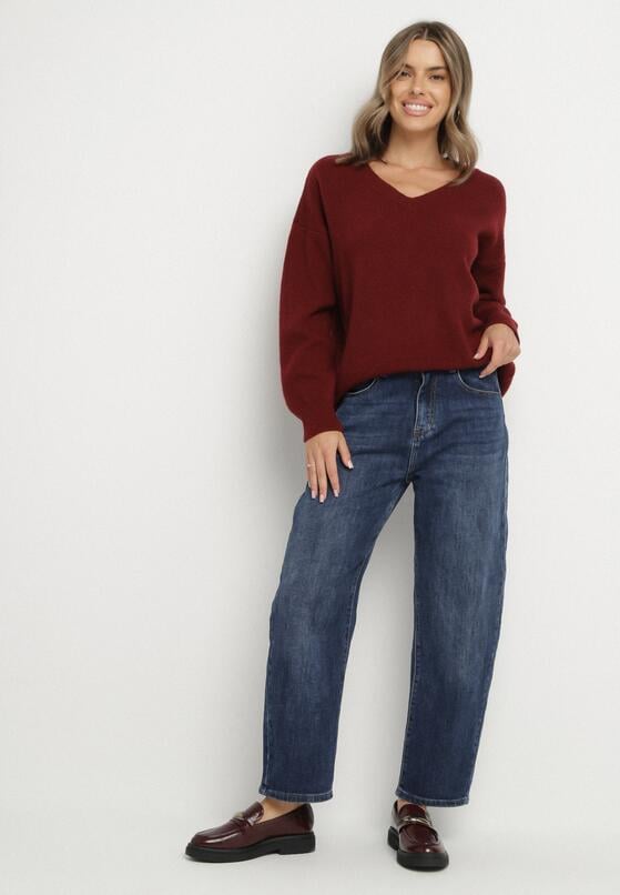Niebieskie Jeansy Mom Fit High Waist z Bawełny Nelimesa 4
