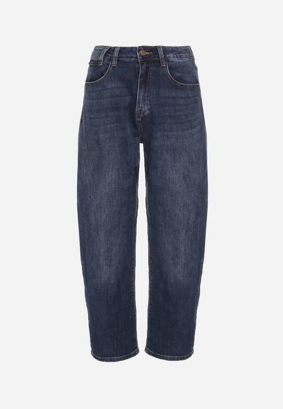 Niebieskie Jeansy Mom Fit High Waist z Bawełny Nelimesa 6