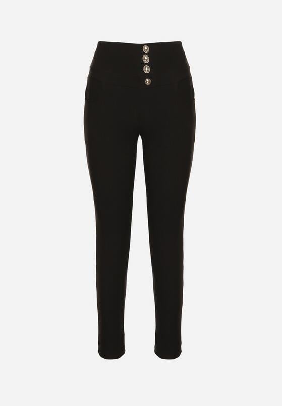 Czarne Spodnie Skinny z Wysokim Stanem i Aplikacjami w Kształcie Guzików Wedarise 6