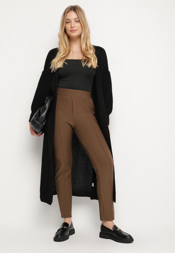 Brązowe Spodnie Ozdobione Imitacją Kieszeni Faliona 2