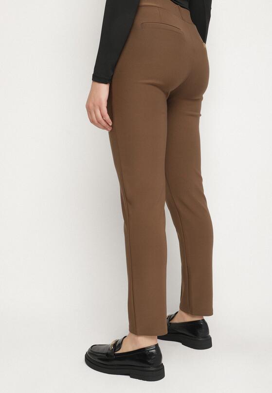 Brązowe Spodnie Ozdobione Imitacją Kieszeni Faliona 3