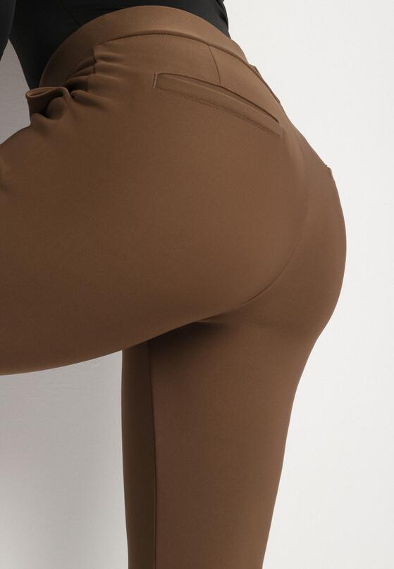 Brązowe Spodnie Ozdobione Imitacją Kieszeni Faliona 5