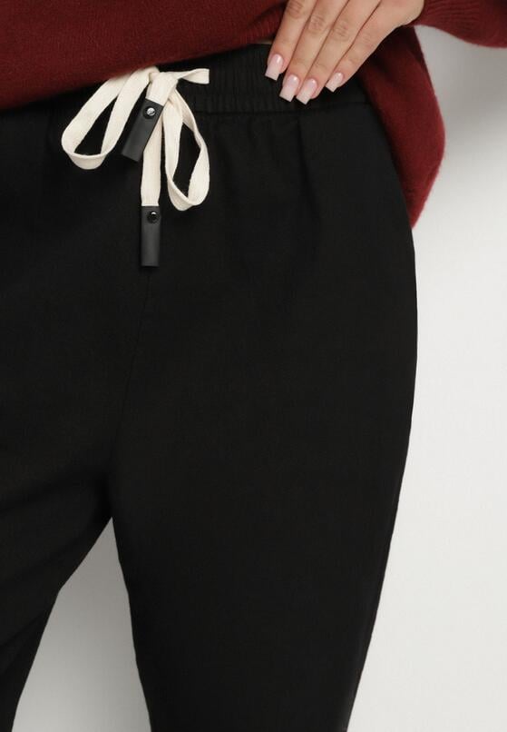 Czarne Spodnie Bawełniane w Stylu Mom Fit ze Sznurkiem  Adenelle 5