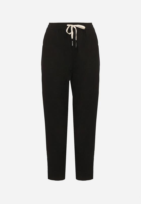 Czarne Spodnie Bawełniane w Stylu Mom Fit ze Sznurkiem  Adenelle 6