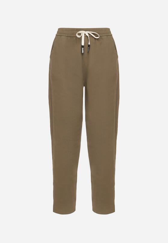 Ciemnobeżowe Spodnie Bawełniane w Stylu Mom Fit ze Sznurkiem  Adenelle 6