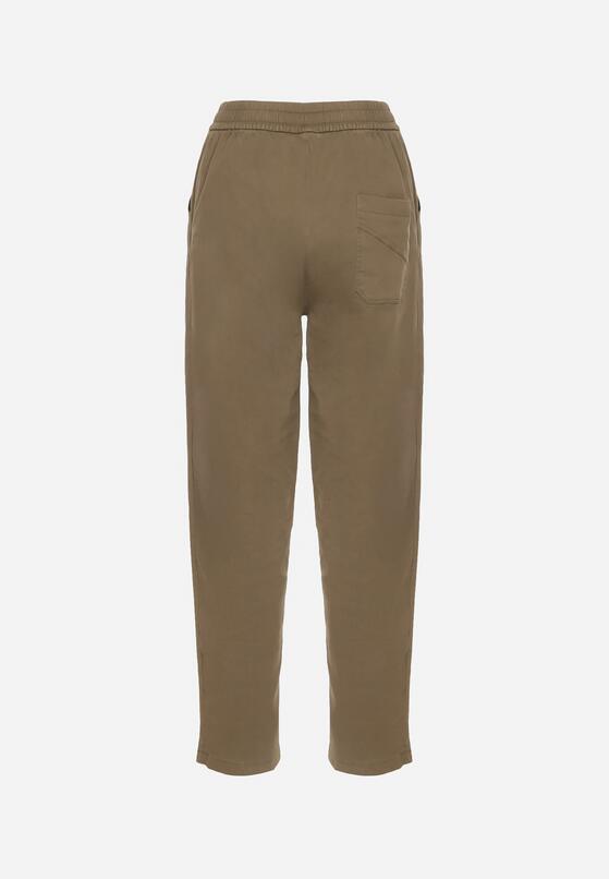 Ciemnobeżowe Spodnie Bawełniane w Stylu Mom Fit ze Sznurkiem  Adenelle 7