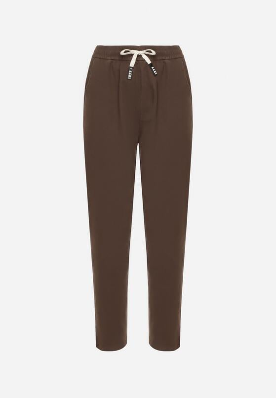 Brązowe Spodnie Bawełniane w Stylu Mom Fit ze Sznurkiem  Adenelle 6
