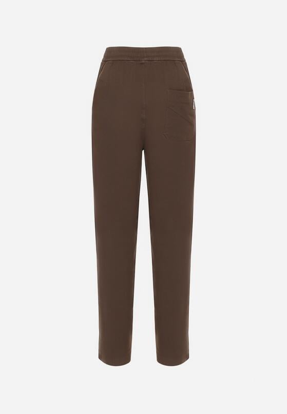 Brązowe Spodnie Bawełniane w Stylu Mom Fit ze Sznurkiem  Adenelle 7