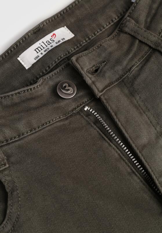 Ciemnozielone Bawełniane Jeansy o Szerokim Kroju Violine 8