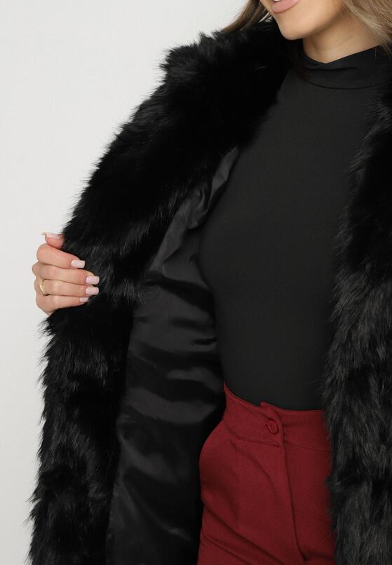 Czarna Elegancka Kurtka Futerko z Paskiem z Klamrą Gonne 5