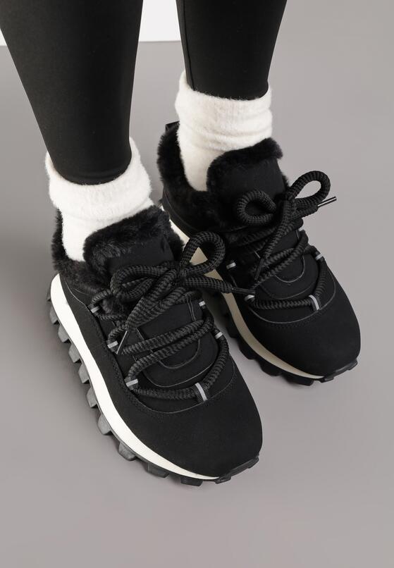 Czarne Sneakersy w Stylu Śniegowców na Grubej Podeszwie z Tłoczeniem Sinetta 3