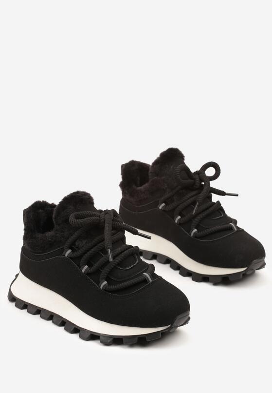 Czarne Sneakersy w Stylu Śniegowców na Grubej Podeszwie z Tłoczeniem Sinetta 5