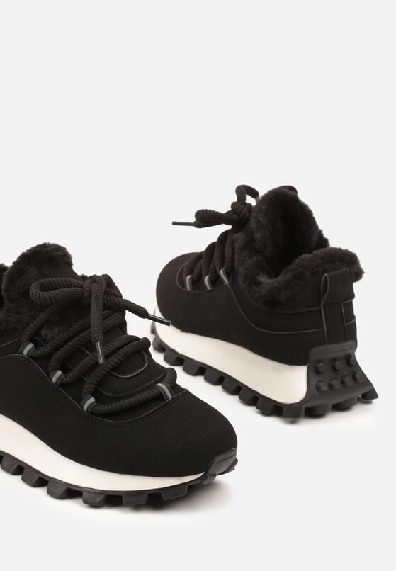 Czarne Sneakersy w Stylu Śniegowców na Grubej Podeszwie z Tłoczeniem Sinetta 6
