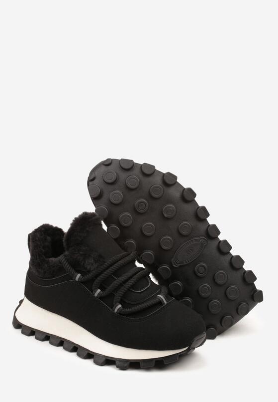 Czarne Sneakersy w Stylu Śniegowców na Grubej Podeszwie z Tłoczeniem Sinetta 7