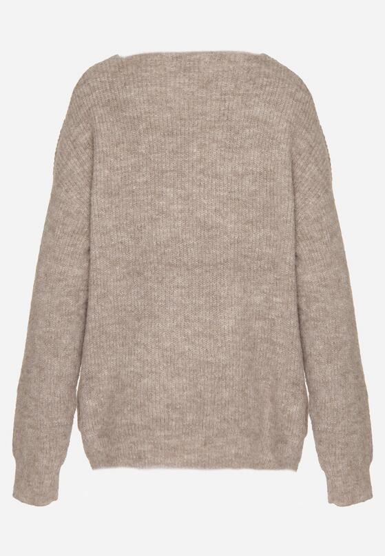 Brązowy Sweter z Dodatkiem Wełny i Trójkątnym Dekoltem Esmina 7