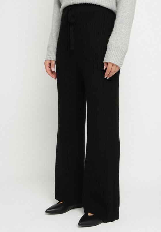 Czarne Szerokie Spodnie High Waist z Wiskozą z Gumką w Pasie  Essica 1