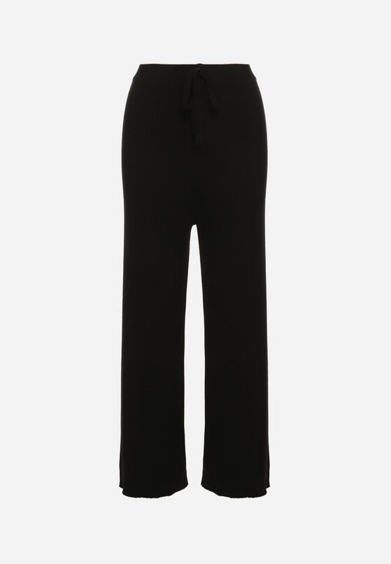 Czarne Szerokie Spodnie High Waist z Wiskozą z Gumką w Pasie  Essica 6