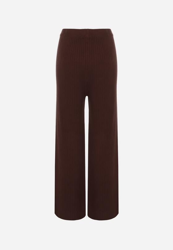 Brązowe Szerokie Spodnie High Waist z Wiskozą z Gumką w Pasie  Essica 7