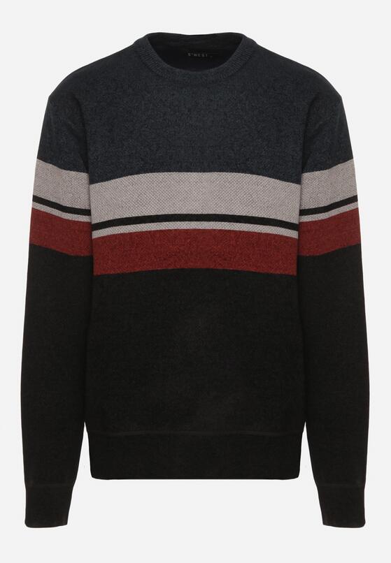 Granatowy Sweter z Wełną z Eleganckim Kołnierzykiem Koszulowym Espalea 1